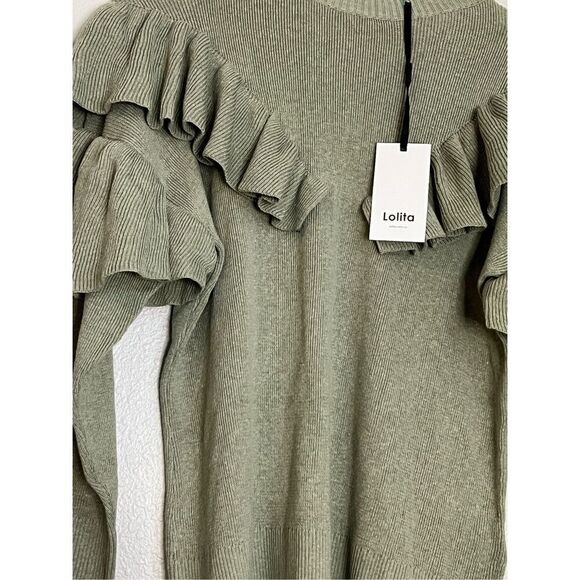 New Lolita ruffle trim green sweater XL cozy warm - Picture 4 of 4